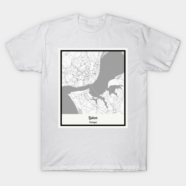 Map of Lisbon - Portugal T-Shirt by AeTDesignPT